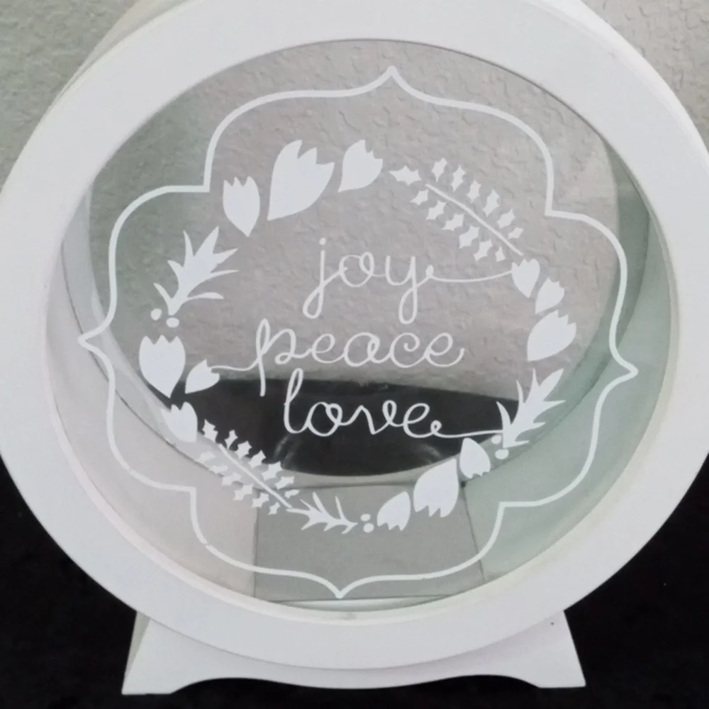 White Decorative Lantern with Joy Peace Love Design